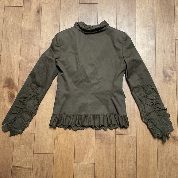 RED VALENTINO womens blazer jacket 2 olive green flared ruffle hem safari - Picture 11 of 14